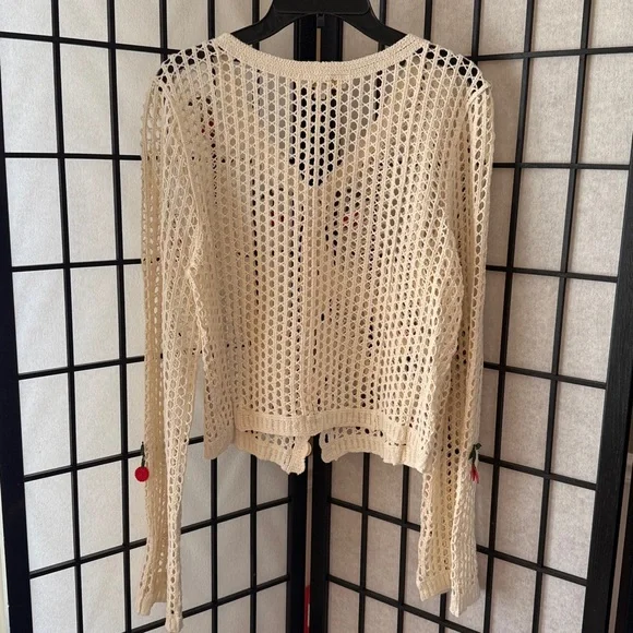 Rebellion Cream Crochet Cardigan with Red Cherry Embroidery - Picture 7 of 7
